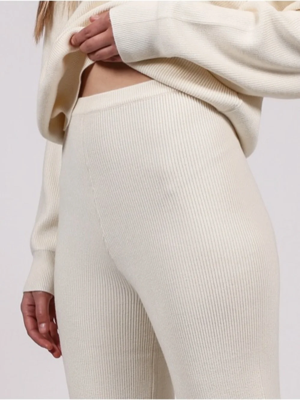 BNWT Brunette The Label Ribbed Knit Pants Cream | Size XL/2XL - Picture 2 of 7